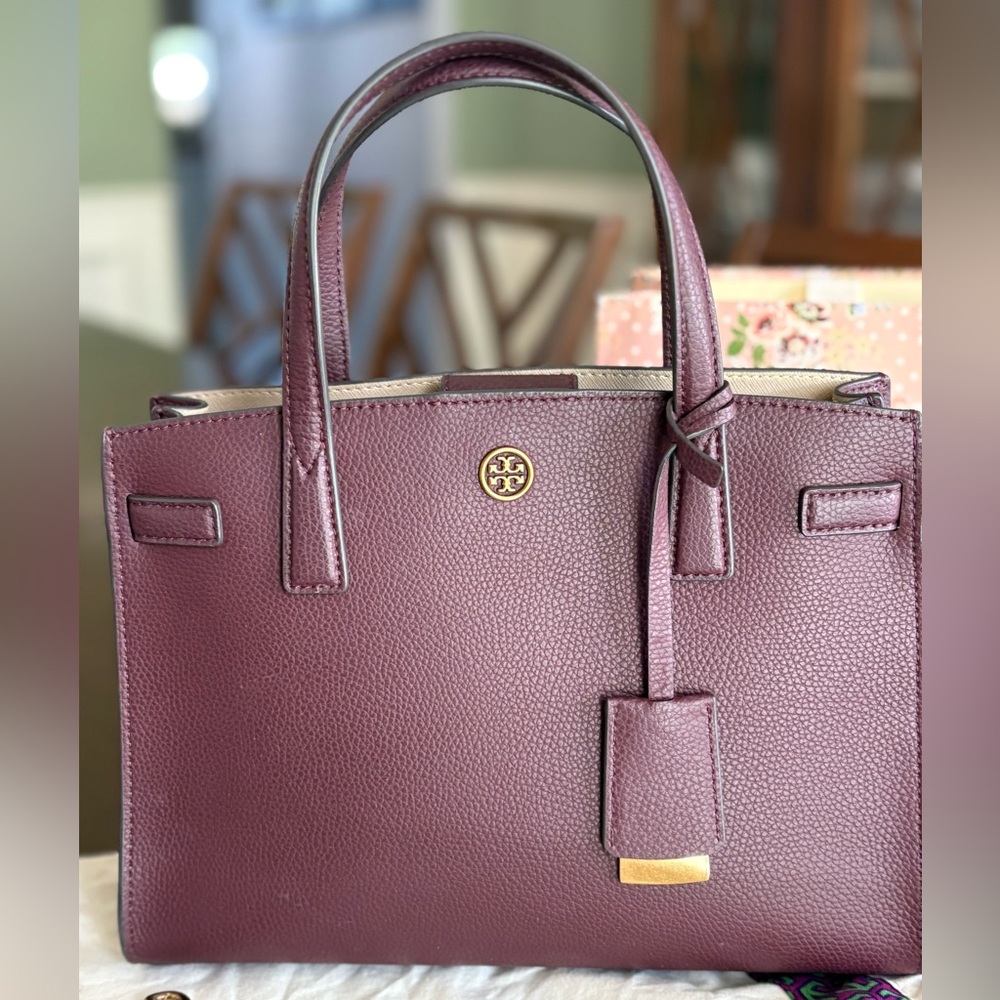 Tory Burch Burgundy Leather Small Walker Satchel